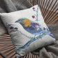 18” Blue White Robin Zippered Suede Throw Pillow