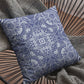 16” Indigo White Boho Ornate Zippered Suede Throw Pillow