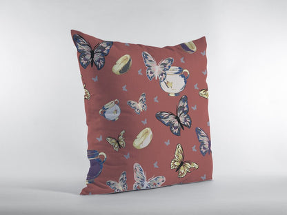 16" Copper Rose Butterflies Zippered Suede Throw Pillow