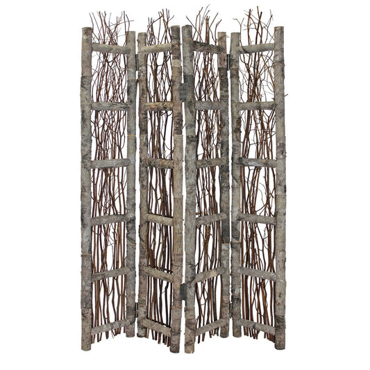 64" Brown Solid Wood Folding Four Panel Screen Room Divider