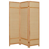 72" Brown Bamboo Folding Three Panel Screen Room Divider