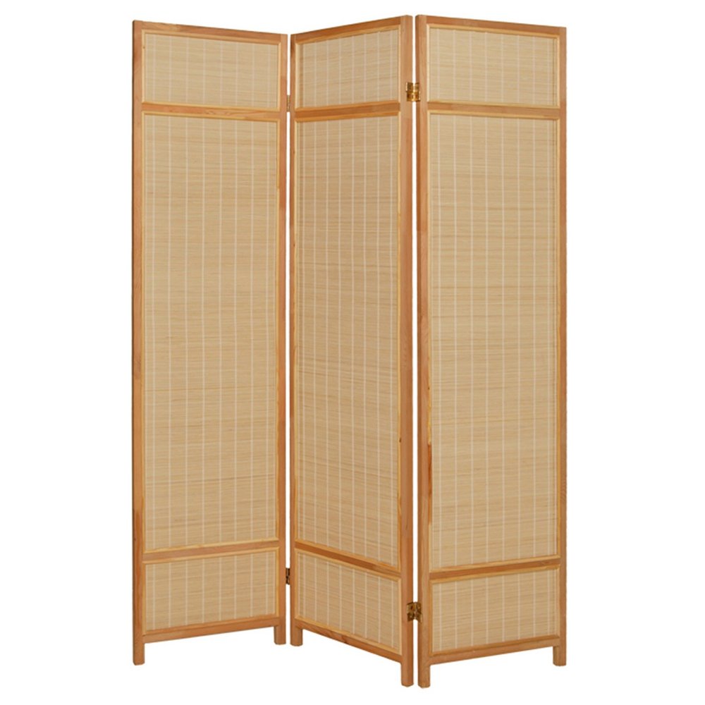 72" Brown Bamboo Folding Three Panel Screen Room Divider