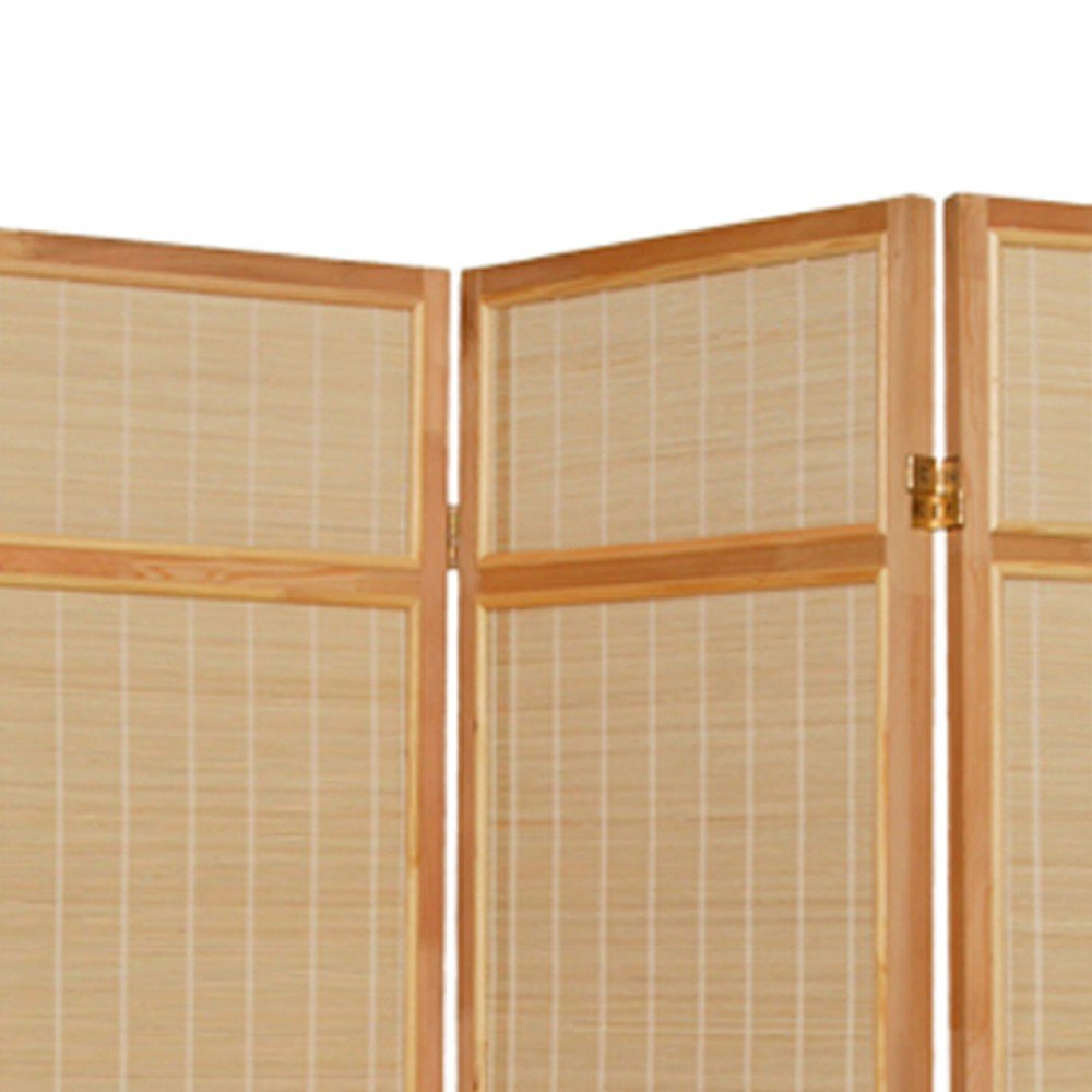 72" Brown Bamboo Folding Three Panel Screen Room Divider