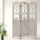 68" Beige Metal And Wood Folding Three Panel Screen Room Divider