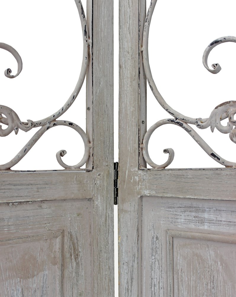 68" Beige Metal And Wood Folding Three Panel Screen Room Divider