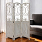 68" Beige Metal And Wood Folding Three Panel Screen Room Divider