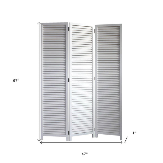 67" White Solid Wood Folding Three Panel Screen Room Divider