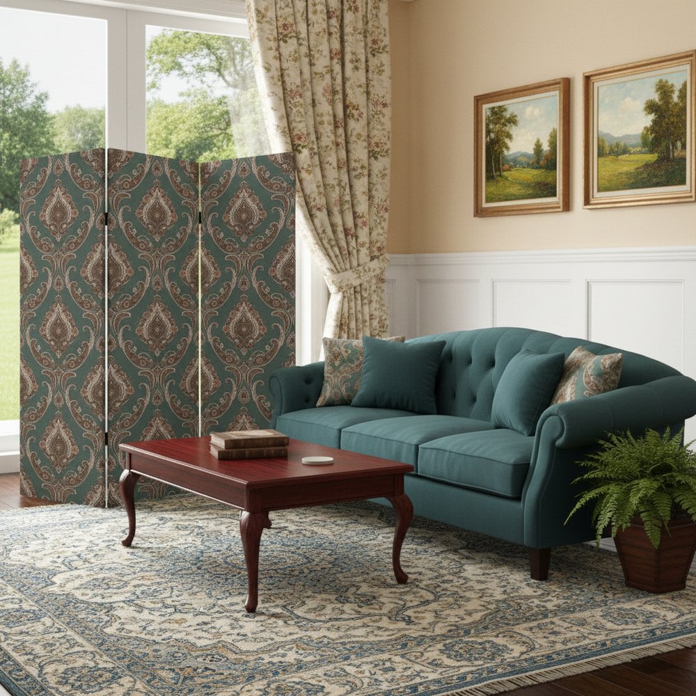 72" Green Folding Three Panel Screen Room Divider