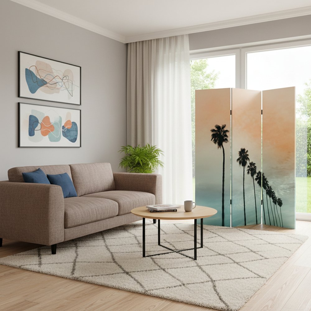 72" Light Green Folding Three Panel Screen Room Divider