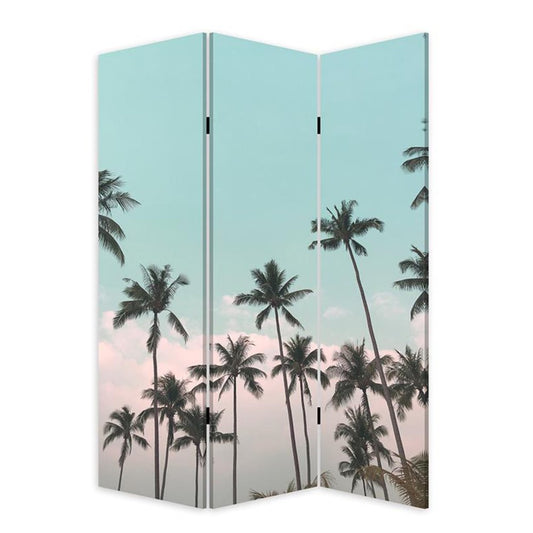 72" Light Green Folding Three Panel Screen Room Divider
