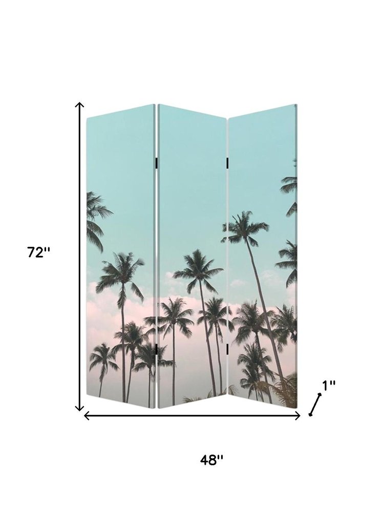 72" Light Green Folding Three Panel Screen Room Divider