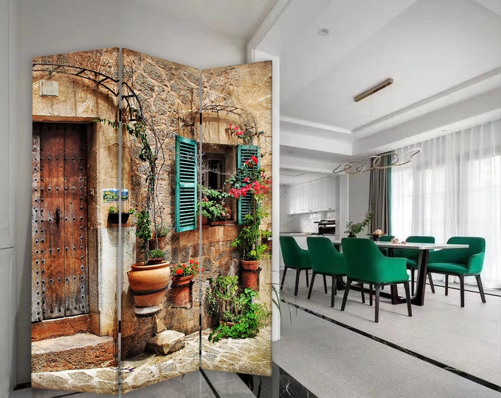 72" Brown Folding Three Panel Screen Room Divider