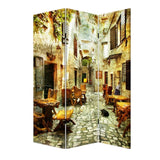 Romantic European Street Three Panel Room Divider Screen