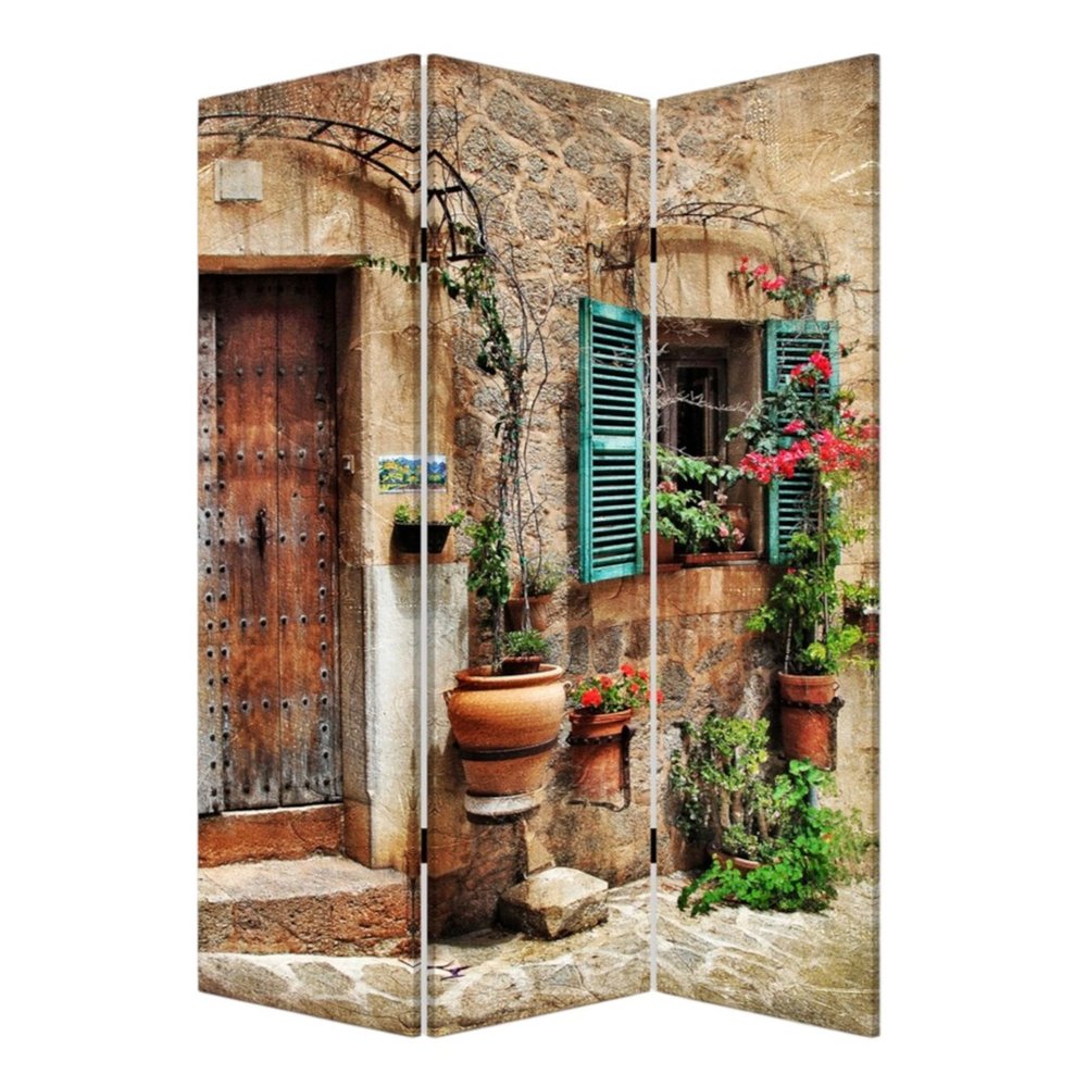 Romantic European Street Three Panel Room Divider Screen