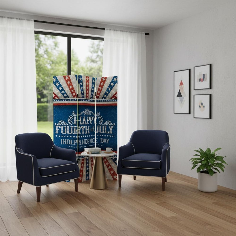 Happy 4th of July Three Panel Room Divider Screen