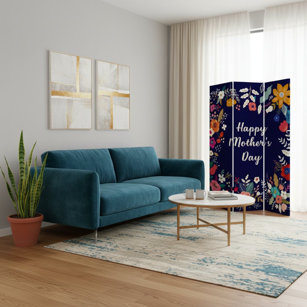 72" White Folding Three Panel Screen Room Divider