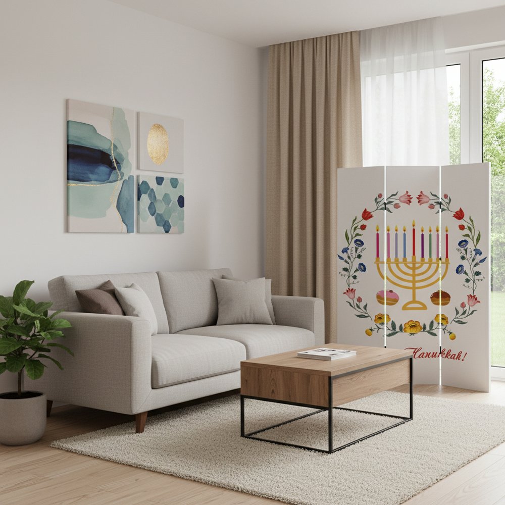 72" White Folding Three Panel Screen Room Divider