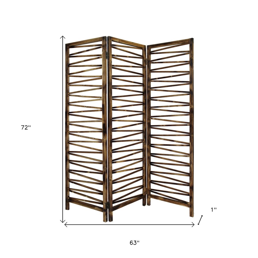 72" Brown Folding Three Panel Screen Room Divider