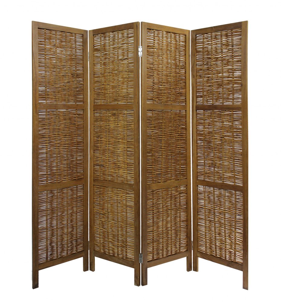 67" Brown Folding Four Panel Screen Room Divider