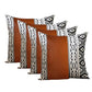 Set of Four 17" Brown Black and White Geometric Fabric and Faux Leather Throw Pillow Covers