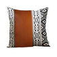 Set of Four 18" Brown Black and White Geometric Fabric and Faux Leather Throw Pillows