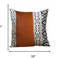 Set of Four 18" Brown Black and White Geometric Fabric and Faux Leather Throw Pillows