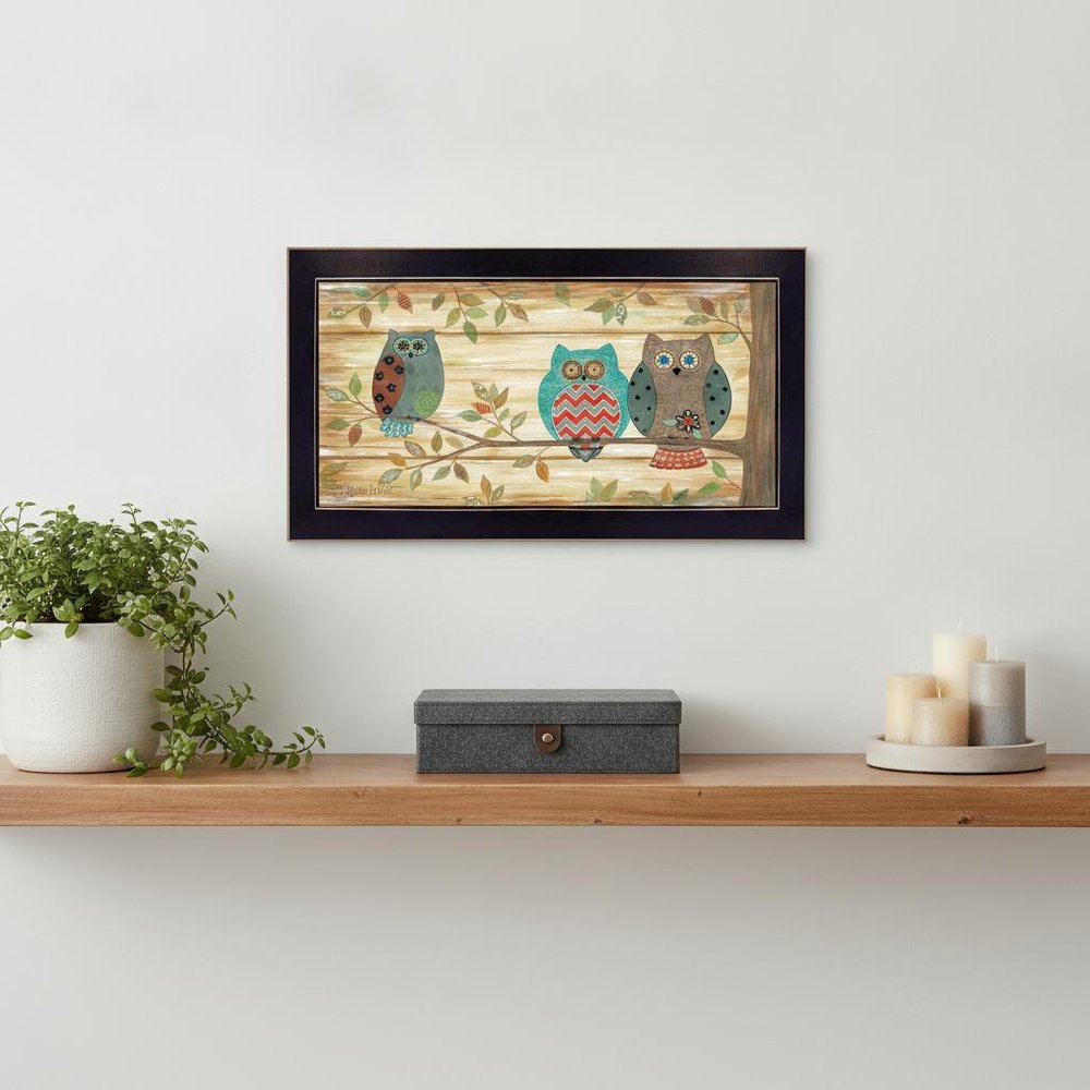 Three Wise Owls 1 Black Framed Print Wall Art
