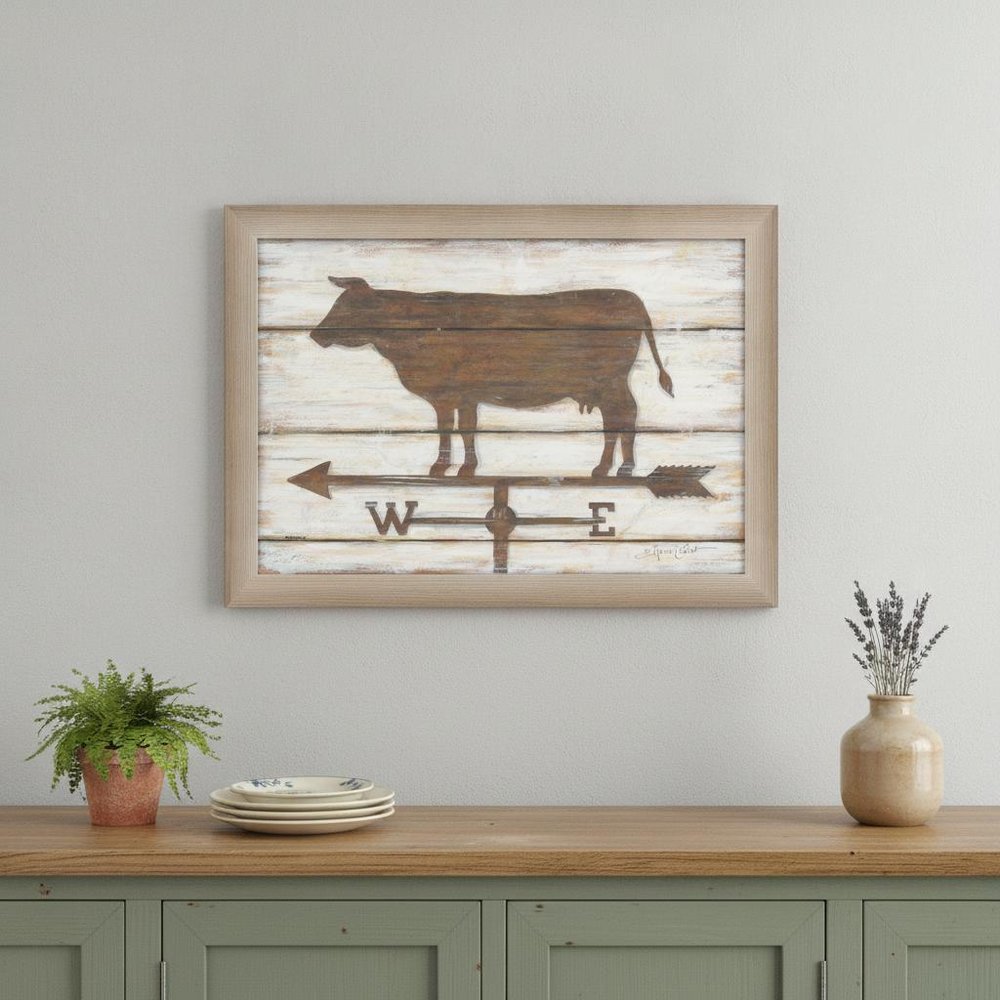 Farmhouse Cow Brown Framed Print Wall Art