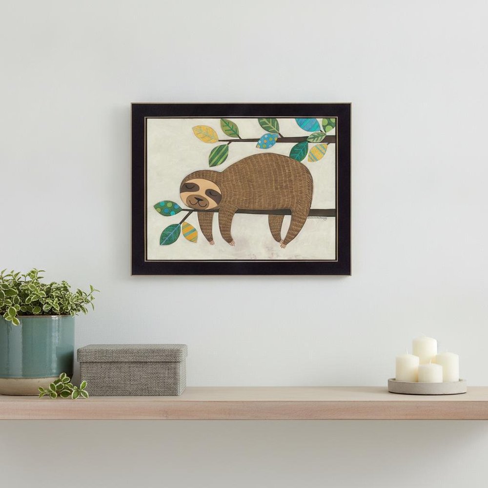 Hanging Sloth II 1 Black Framed Print Wall Art
