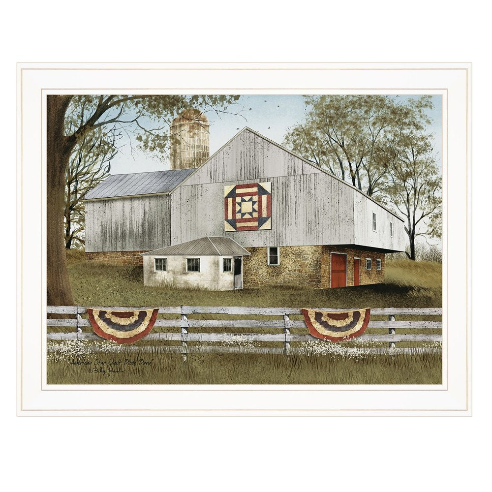 American Star Quilt Block Barn 3 White Framed Print Wall Art