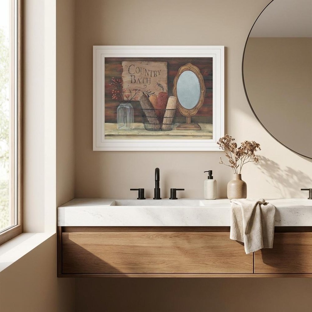 Country Bath 6 White Framed Print Bathroom Wall Art