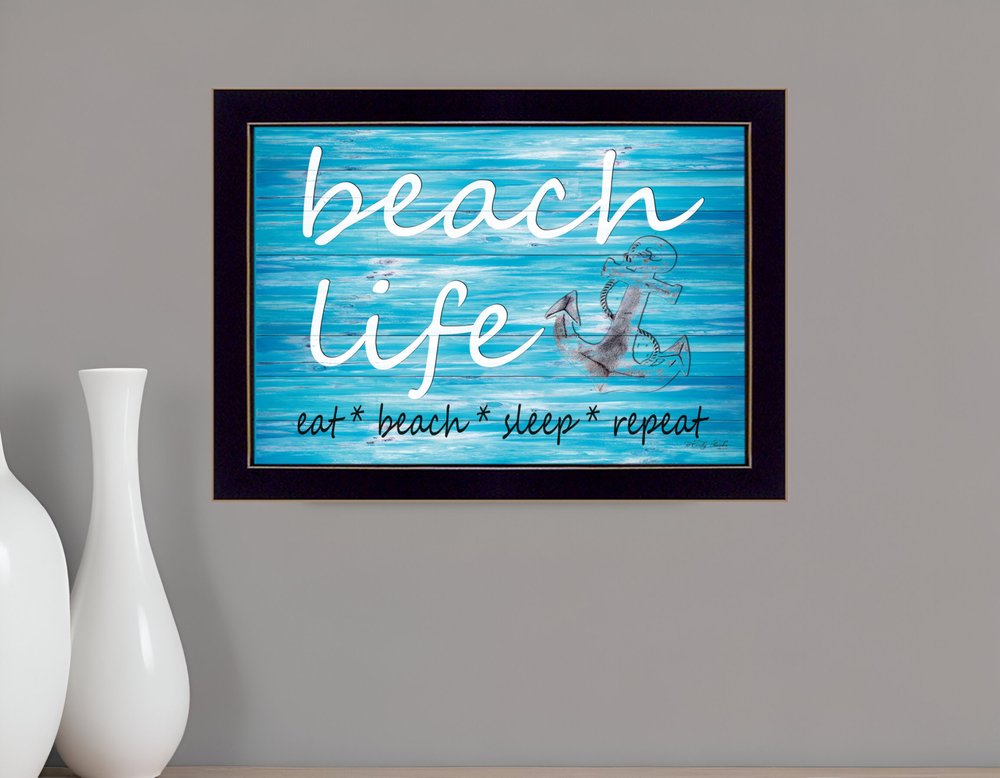 Beach Life 1 Black Framed Print Wall Art