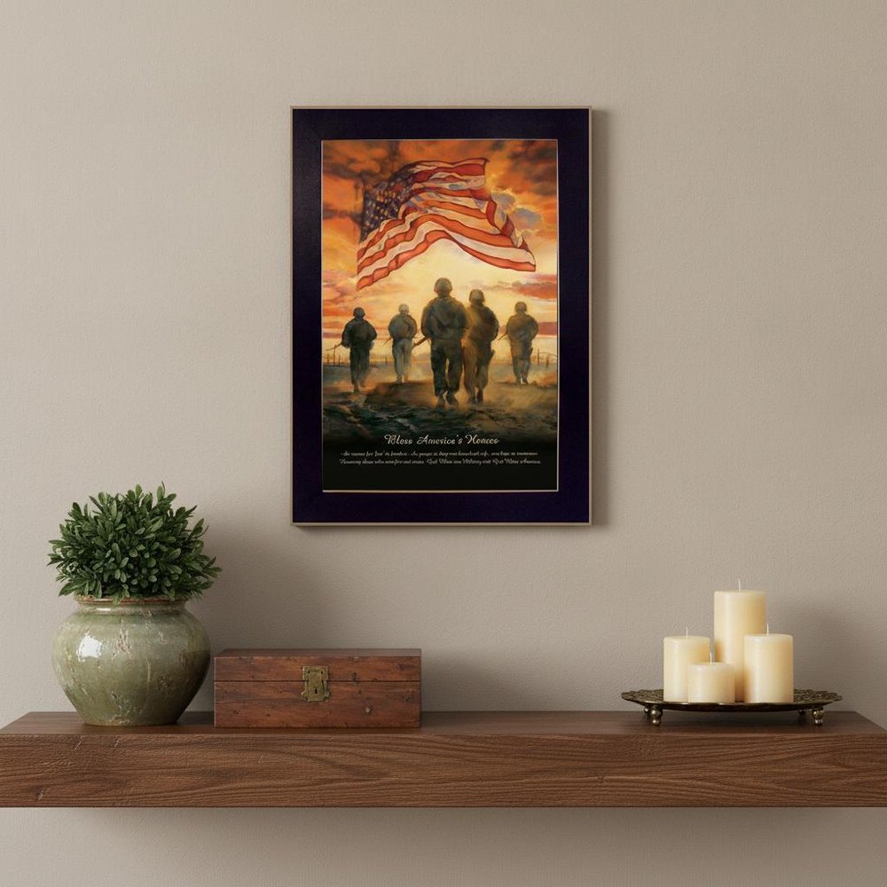Bless Americas Heroes Black Framed Print Wall Art