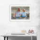 Boy and Girl Sitting White Framed Print Wall Art