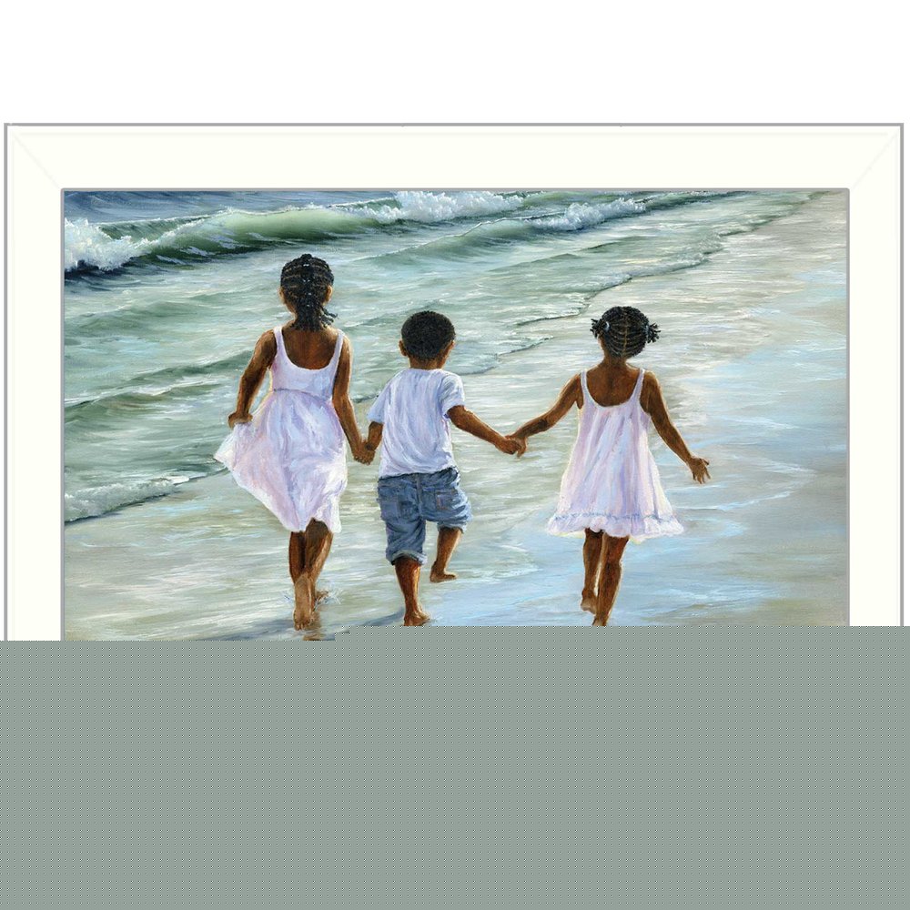 Running on the Beach 1 White Framed Print Wall Art