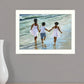Running on the Beach 1 White Framed Print Wall Art