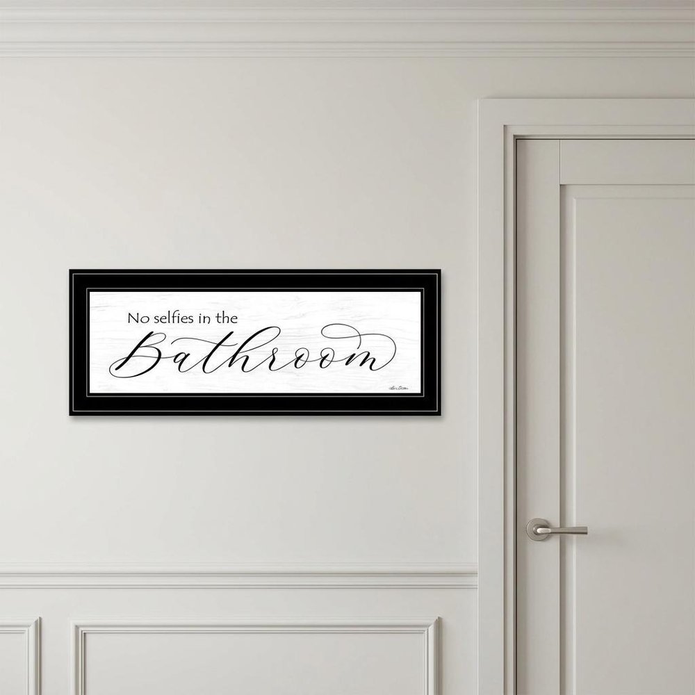 No Selfies in the Bathroom 3 Black Framed Print Bathroom Wall Art