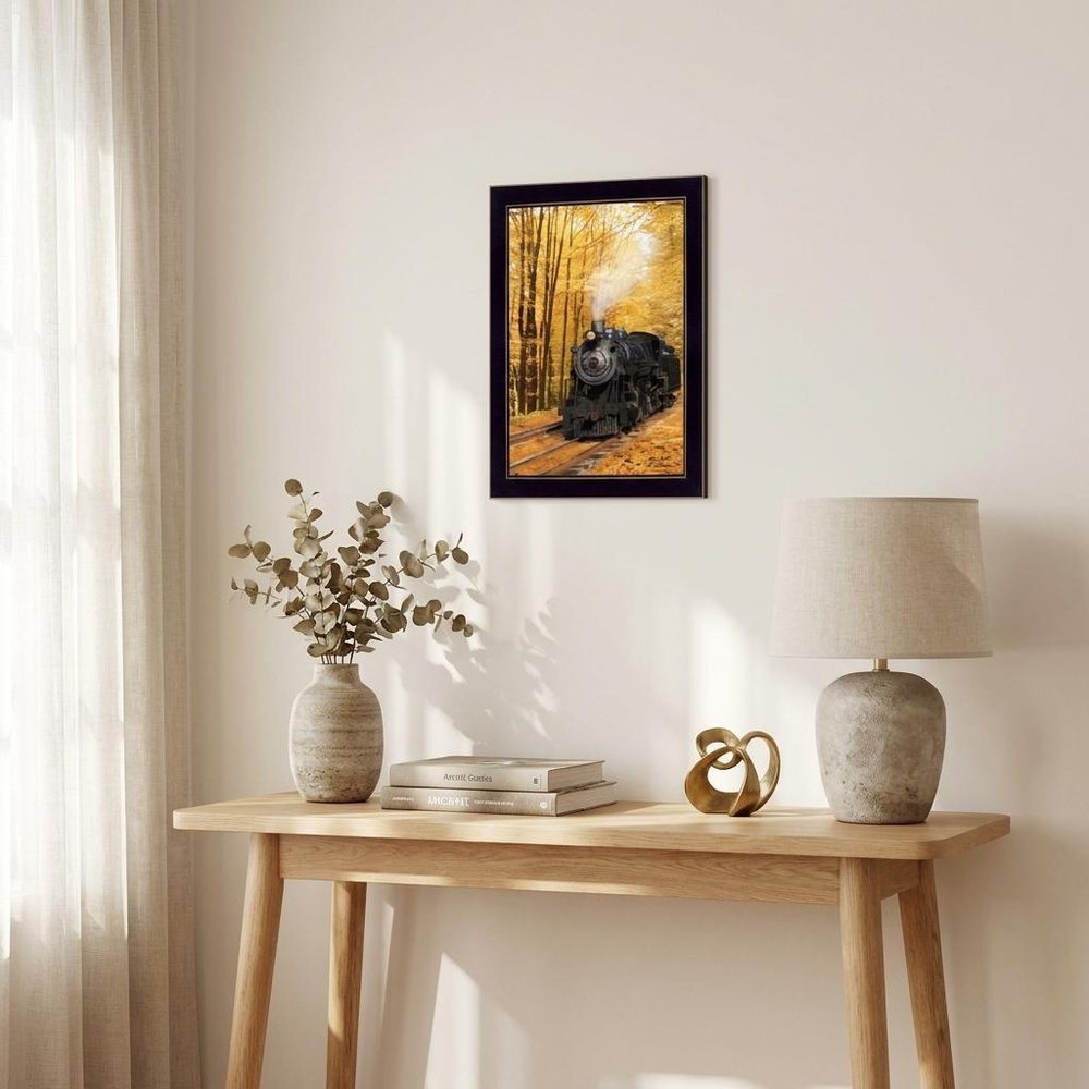 Fall Locomotive Black Framed Print Wall Art