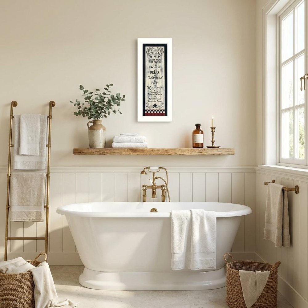 Bath Rules 7 White Framed Print Bathroom Wall Art