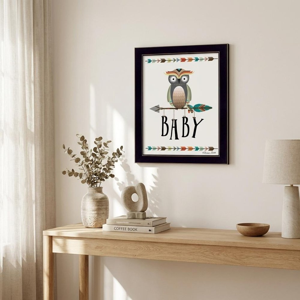 Owl Baby 1 Black Framed Print Wall Art