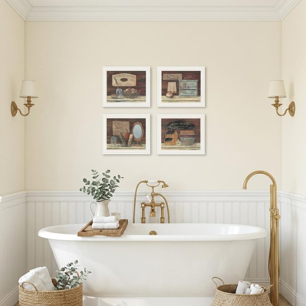 Set Of Four Country Bathroom White Framed Print Bathroom Wall Art