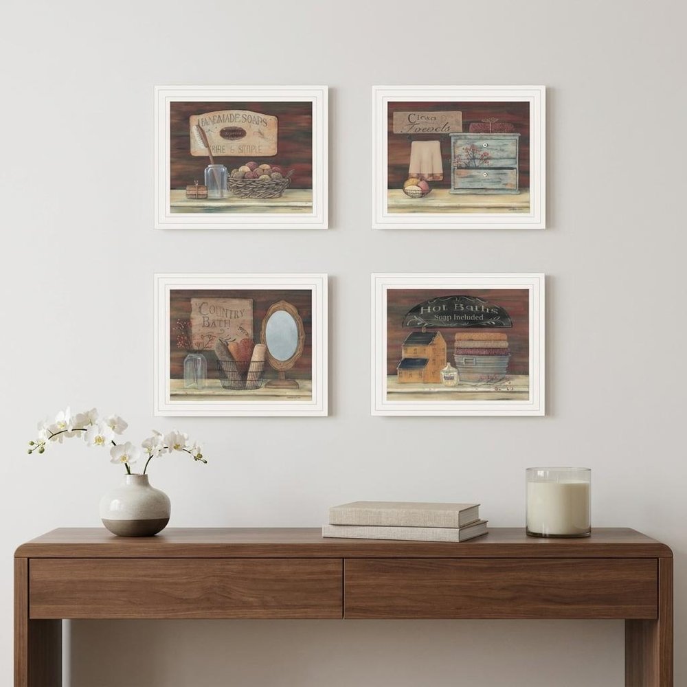 Set Of Four Country Bathroom White Framed Print Bathroom Wall Art