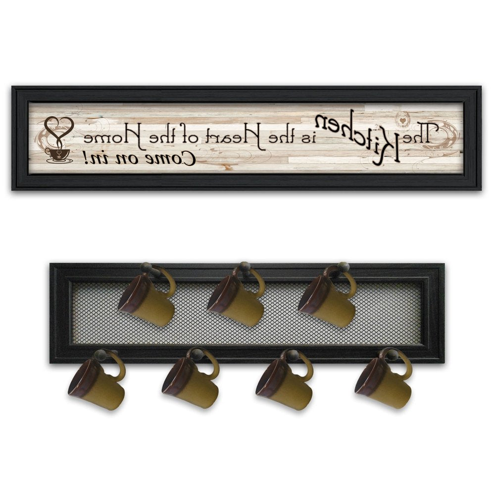 Set Of Two The Kitchen with Seven Peg Mug Rack 1 Black Framed Kitchen Wall Art