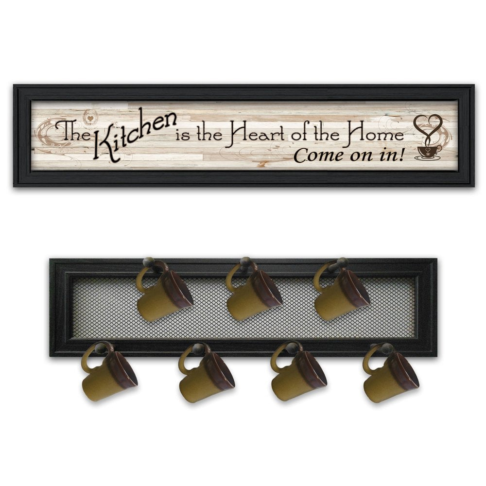 Set Of Two The Kitchen with Seven Peg Mug Rack 1 Black Framed Kitchen Wall Art