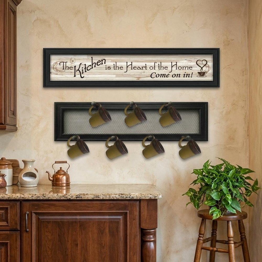 Set Of Two The Kitchen with Seven Peg Mug Rack 1 Black Framed Kitchen Wall Art