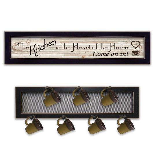 Set Of Two The Kitchen with Seven Peg Mug Rack Black Framed Wall Art