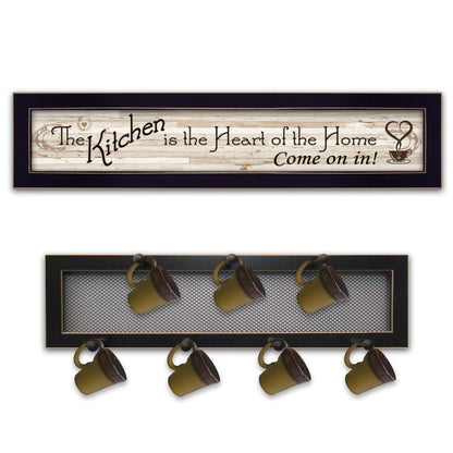 Set Of Two The Kitchen with Seven Peg Mug Rack Black Framed Wall Art