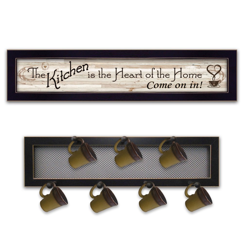 Set Of Two The Kitchen with Seven Peg Mug Rack 1 Black Framed Kitchen Wall Art