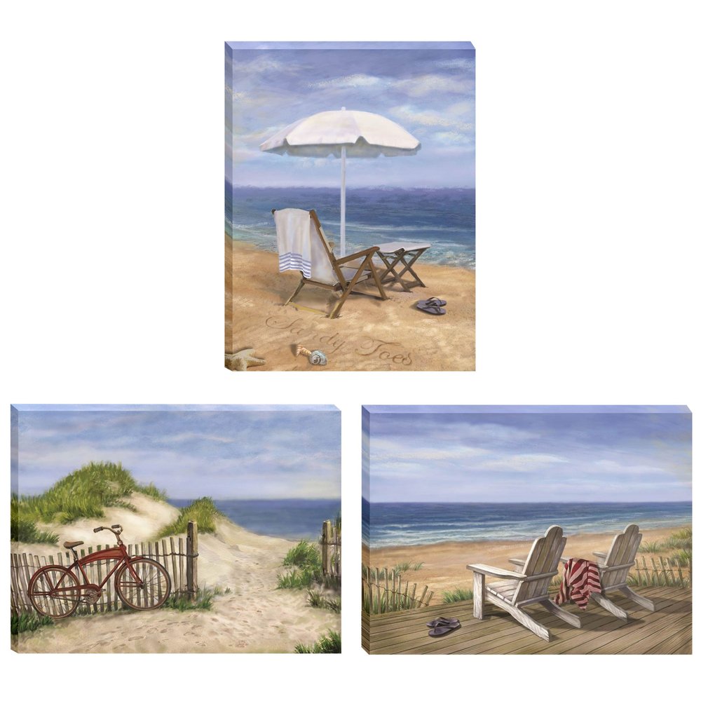 Set Of Three Sand Beach Designs Wrapped Canvas Print Wall Art