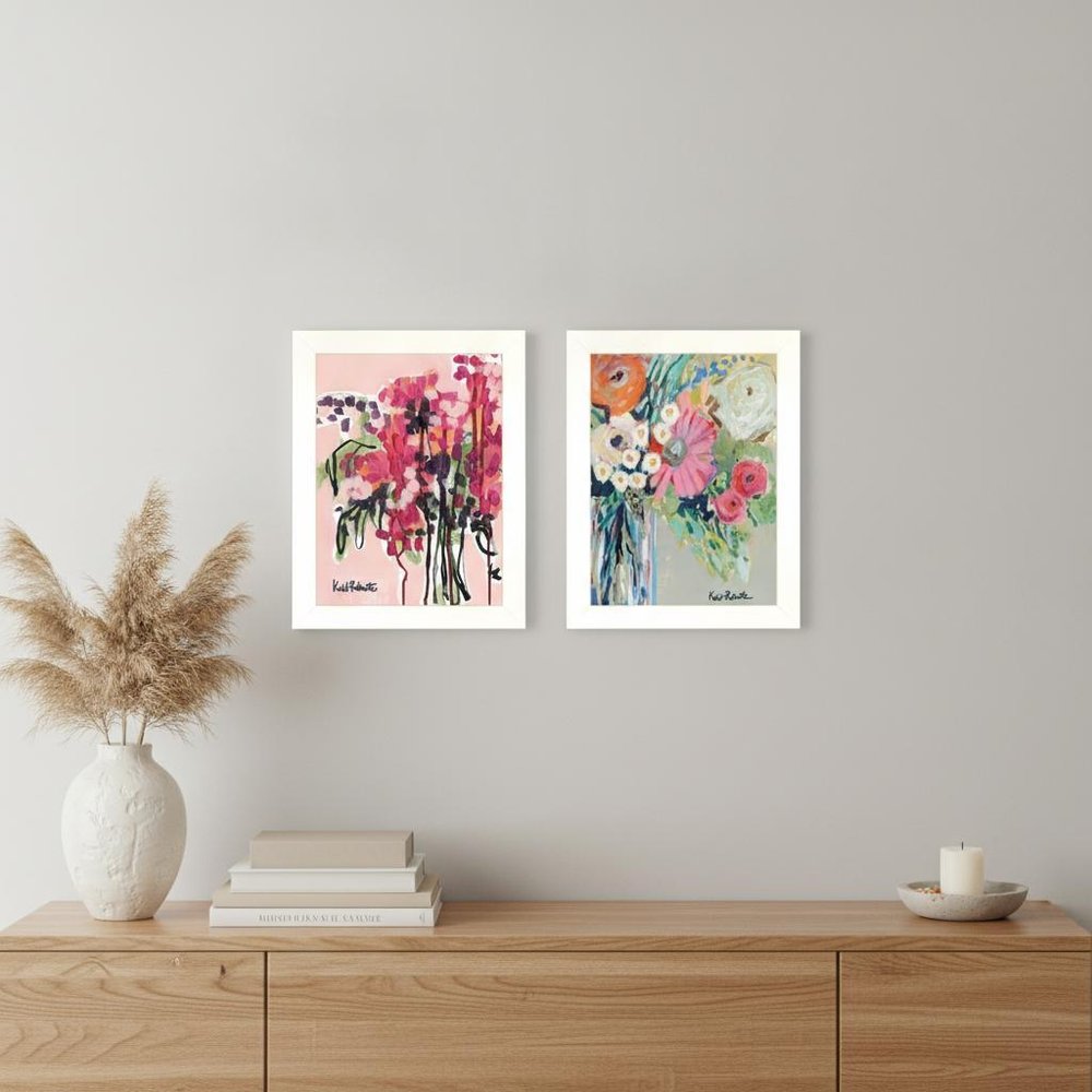 Set Of Two Garden Flowers White Framed Print Wall Art